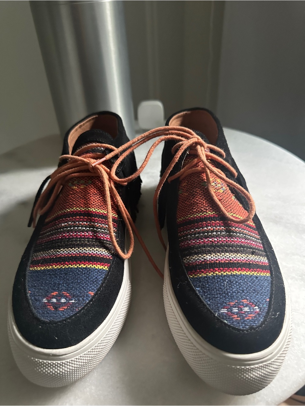 Black and Orange Woven Fringe Lace-Up shoes